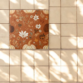 Azulejo Elegante Terra Cota Pumpkin Autumn Floral Pattern