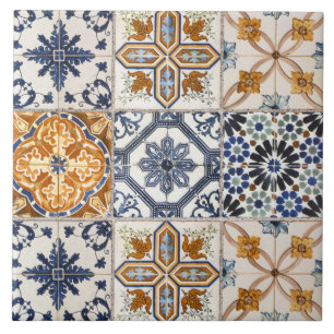 Azulejo Elegante terracota y blanco azul Colorido