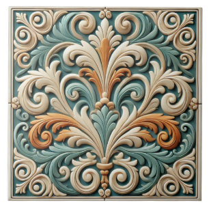 Azulejo Elegante Tile Simétrico Floral Cerámico