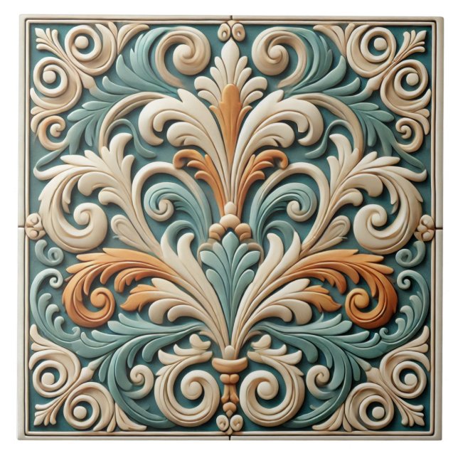 Azulejo Elegante Tile Simétrico Floral Cerámico (Frente)