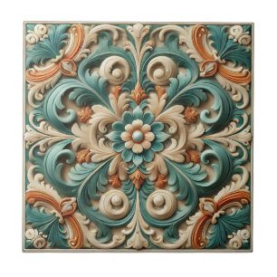 Azulejo Elegante Tile Simétrico Floral Cerámico