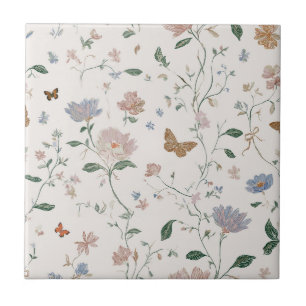 Azulejo Elegante Toile-De-Jouy de Flor Silvestre y Maripos