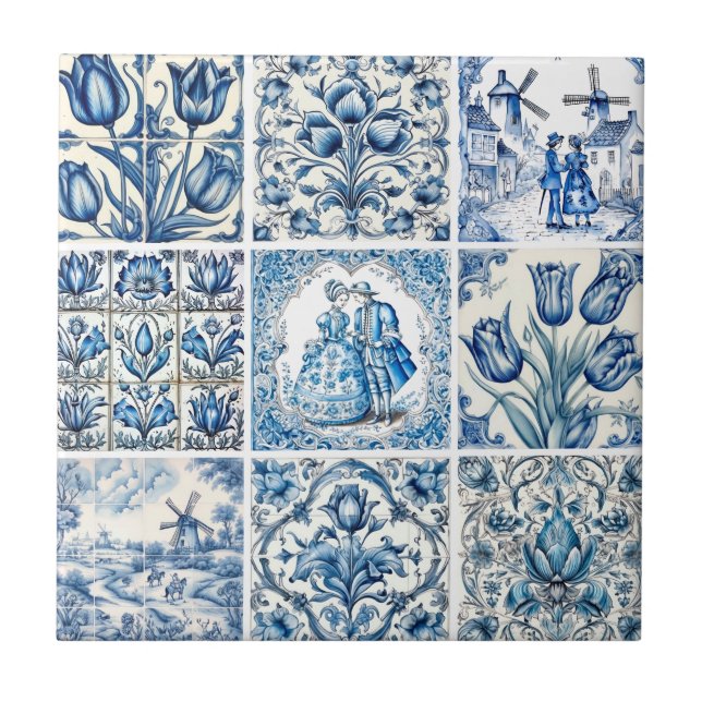Azulejo Elegante toile floral de Blue country (Frente)