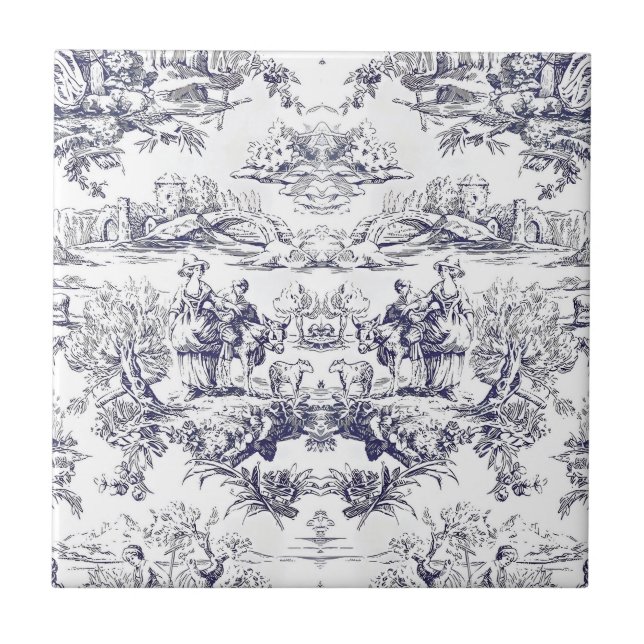 Azulejo Elegante toile negro vintage de jouy (Frente)