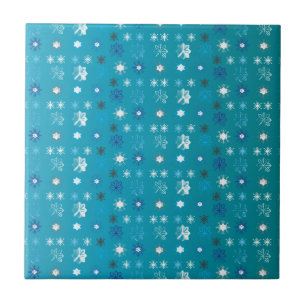Azulejo Elegante turquesa y blanco, estrellas y copos de n