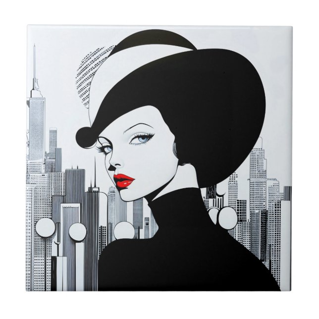 Azulejo Elegante Uptown Chica New York High Society (Frente)