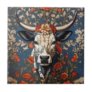 Azulejo Elegante Vaca Nguni Inspirada por William Morris