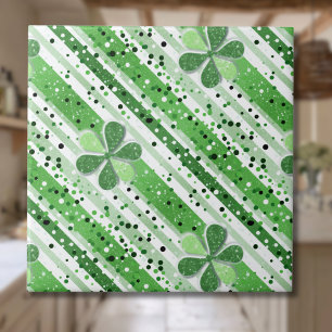 Azulejo Elegante Verde Blanco Rayas Trébol Brillante