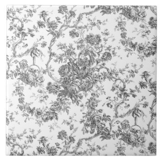 Azulejo Elegante Vintage Francés Grabado Floral Toile-Gris