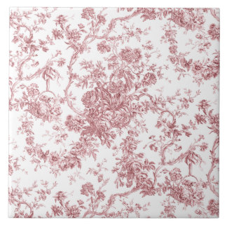 Azulejo Elegante Vintage Francés Grabado Floral Toile-Rosa