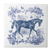 Elegante Vintage Rústico Blue Horse Floral Toile