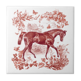 Azulejo Elegante Vintage Rústico Horse Floral Toile