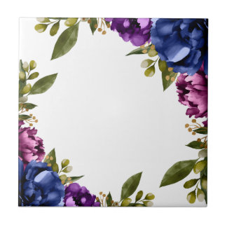 Azulejo Elegante wisteria acuarela púrpura floral azul