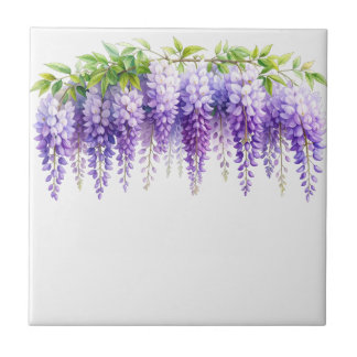 Azulejo Elegante wisteria acuarela púrpura floral azul
