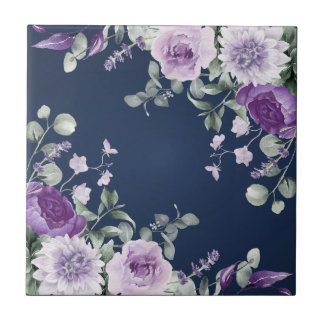 Azulejo Elegante wisteria acuarela púrpura floral azul