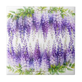 Azulejo Elegante wisteria acuarela púrpura floral azul