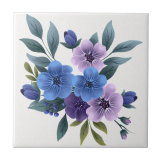 Azulejo Elegante wisteria acuarela púrpura floral azul