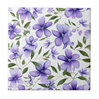 Azulejo Elegante wisteria acuarela púrpura floral azul