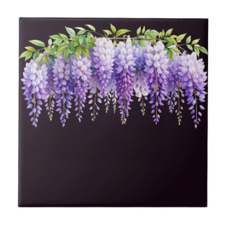 Azulejo Elegante wisteria acuarela púrpura floral azul