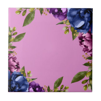 Azulejo Elegante wisteria acuarela púrpura floral azul