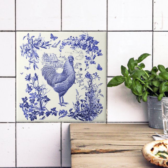 Azulejo Elegante y elegante gallo de gallo azul floral (Subido por el creador)