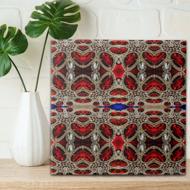 Azulejo elegante y sofisticado rubí de oro rojo burgundy (elegant sophisticated gold ruby red burgundy ceramic tile)