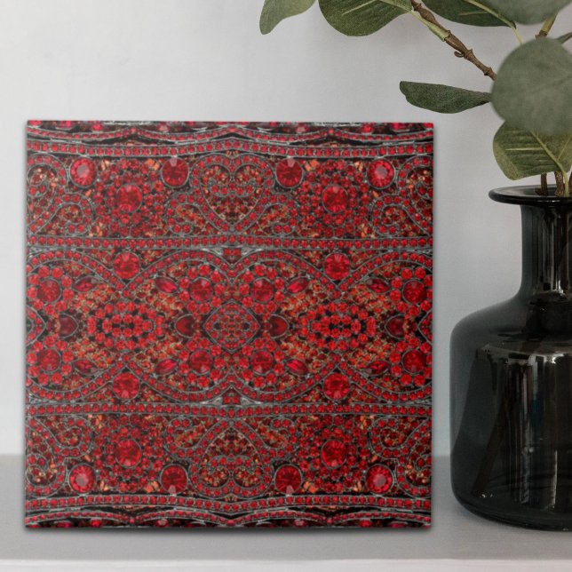 Azulejo elegante y sofisticado rubí de oro rojo burgundy (elegant sophisticated gold ruby red burgundy ceramic tile)