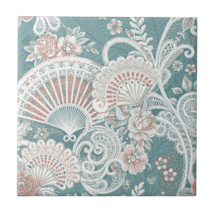 Azulejo Elegantes abanicos victorianos vintage florales en
