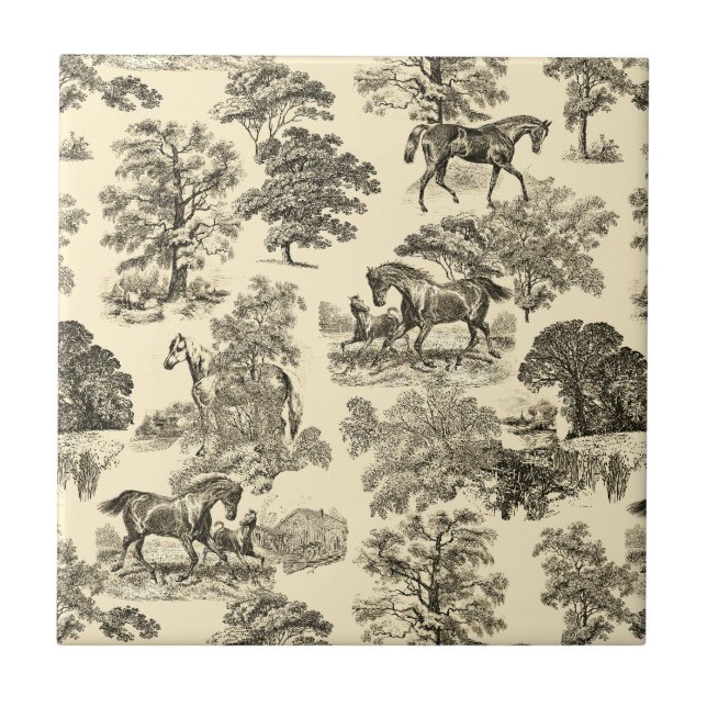 Azulejo Elegantes caballos Rústicos Árboles de árbol Beige (Frente)