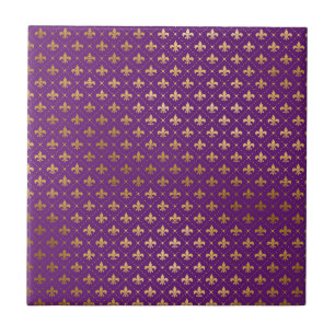 Azulejo Elegantes Cuadrados Dorados de Fleur De Lis de Mar