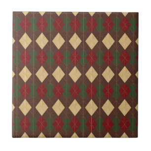 Azulejo Elegantes diamantes carmesí y verde con líneas dor