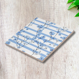 Azulejo Elegantes flores azules y patrón floral a rayas