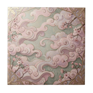 Azulejo Elegantes flores de cerezo Art Nouveau en espiral