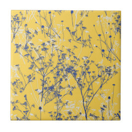 Azulejo Elegantes flores silvestres en amarillo mostaza