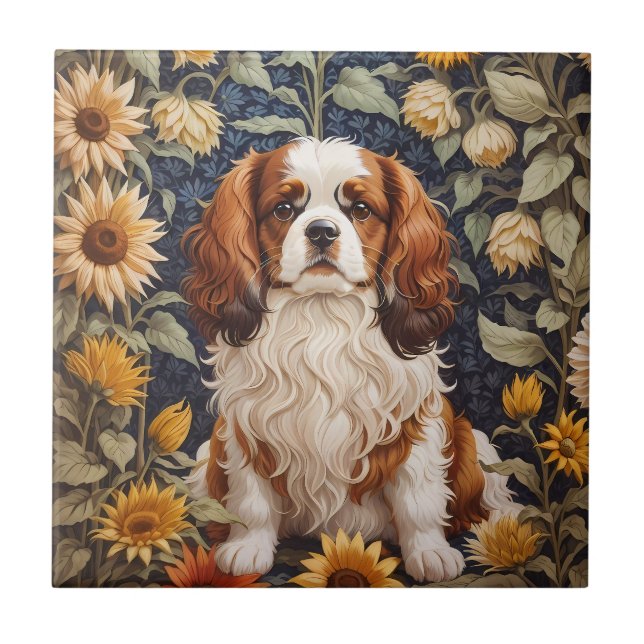 Azulejo Elegantes girasoles Cavalier King Charles Spaniel (Frente)