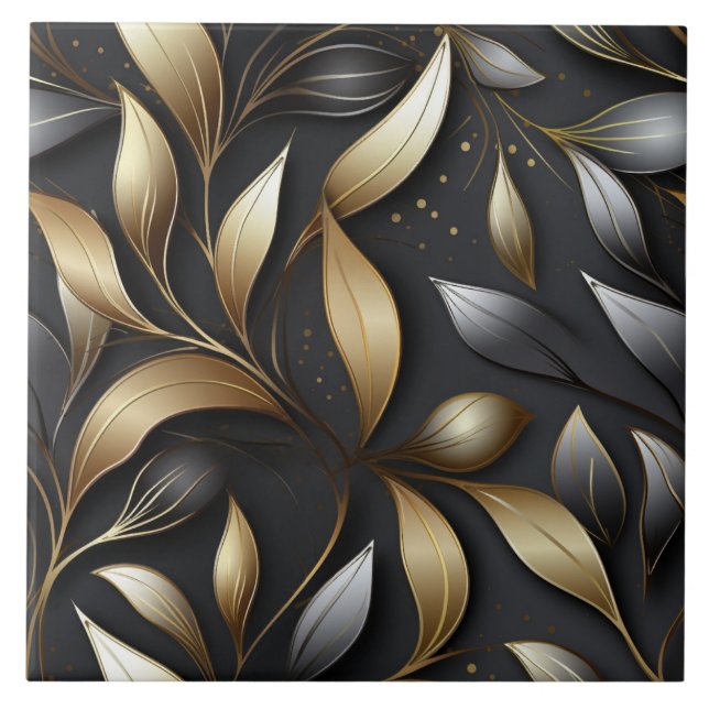 Azulejo Elegantes hojas de oro y Relieve metalizado platea (Frente)