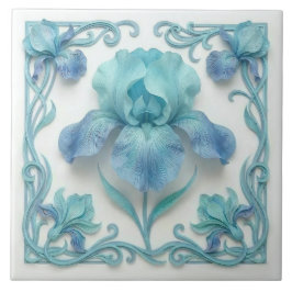 Azulejo Elegantes Lirios Estilizados Art Déco Azules