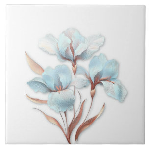 Azulejo Elegantes Lirios Estilizados Turquesa y Oro Rosa