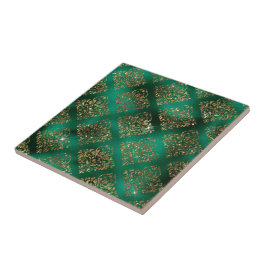 Azulejo Elegantes Navidades de patrón geométrico de oro ve