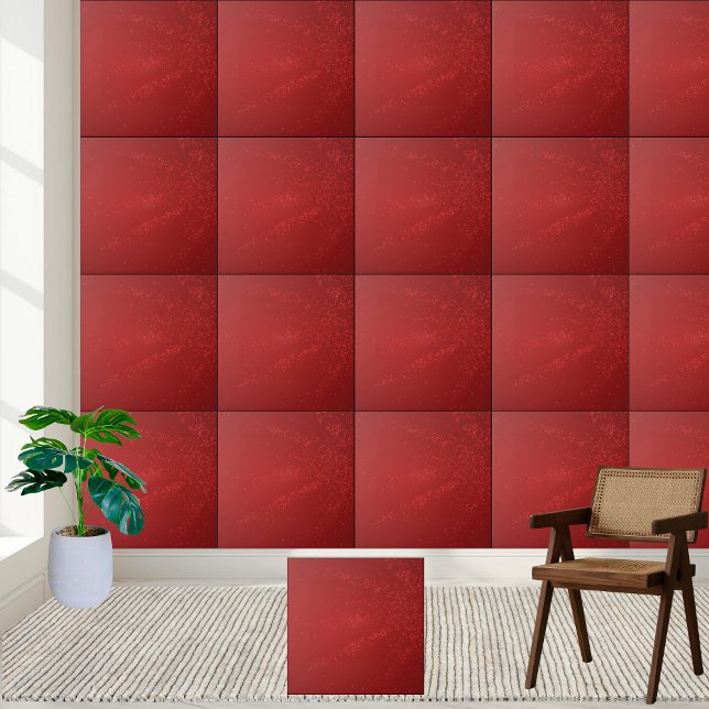 Azulejo Elegantes Navidades rojos paracaídas de nieve (Elegant Red Christmas Snowflake Sparkle Ceramic Tile)