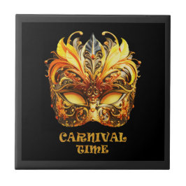 Azulejo Elegantes plumas doradas máscara veneciana