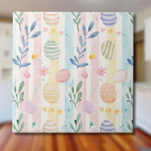 Azulejo Elegantes rayas de Pascua de acuarela pastel huevo