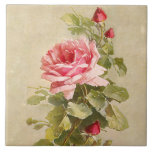 Azulejo Elegantes rosas rosadas de época<br><div class="desc">Agradable rociado de elegantes rosas y rosebudos rosados vintage en tonos cálidos sobre un fondo artesanal.</div>