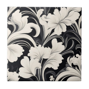 Azulejo Elegantes Swils Floral en blanco y negro