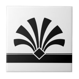 Azulejo Elemento Art Deco Black White Geometric Flower 06