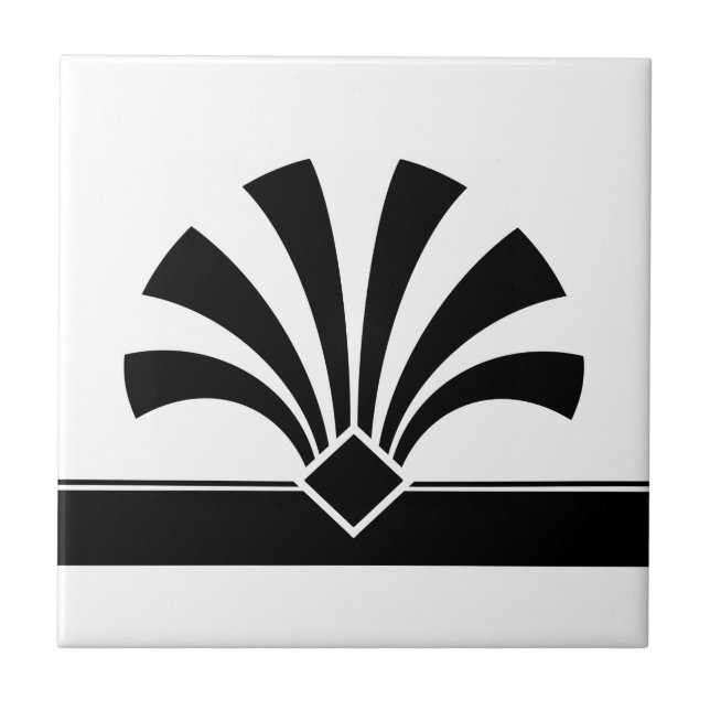 Azulejo Elemento Art Deco Black White Geometric Flower 06 (Frente)