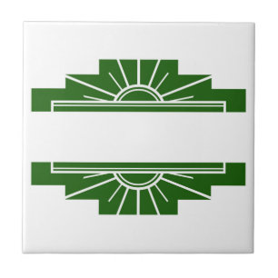 Azulejo Elemento Art deco del sol en verde oscuro