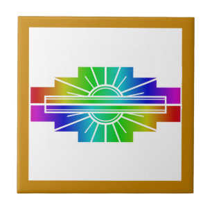 Azulejo Elemento solar Art deco en arco iris