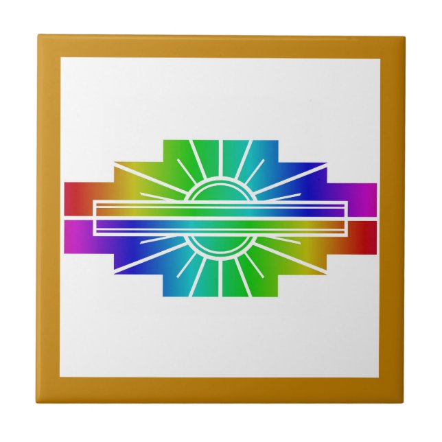 Azulejo Elemento solar Art deco en arco iris (Frente)