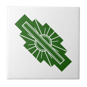 Azulejo Elemento solar Art Decó en verde oscuro